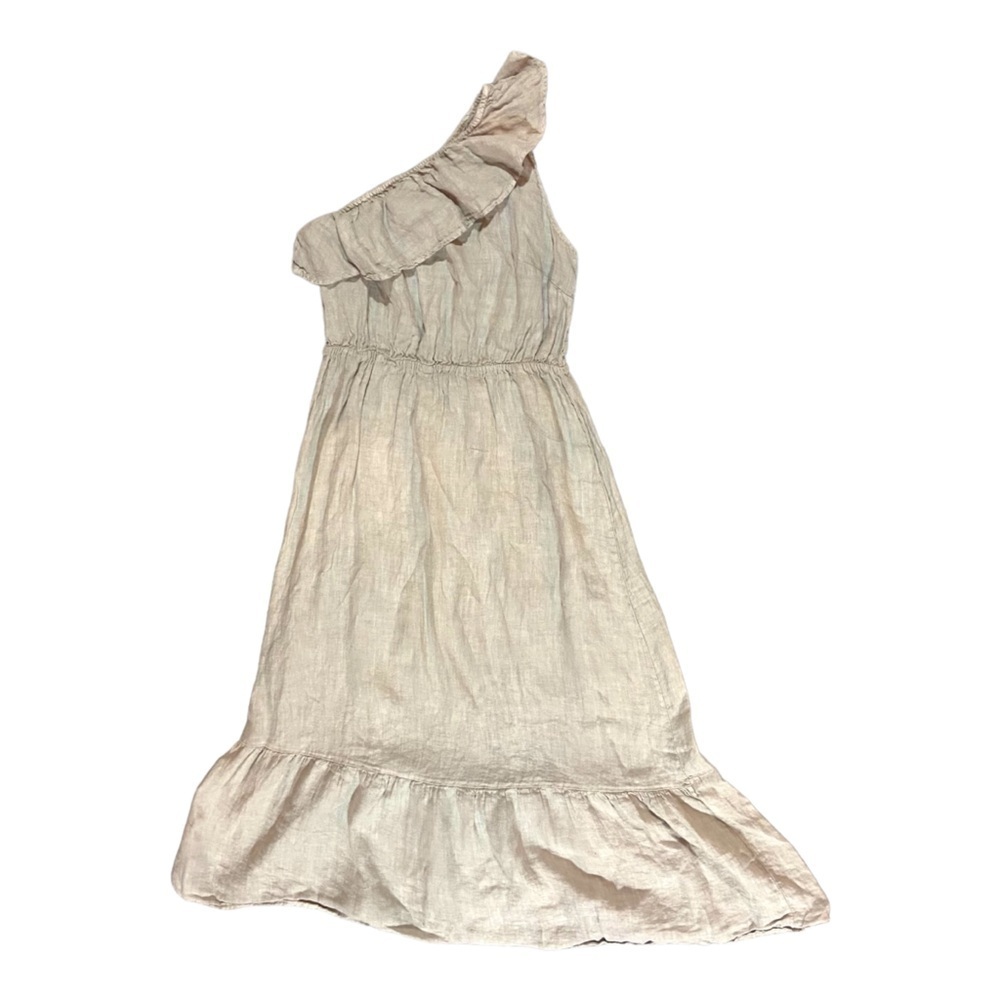 Valentina Naldi 100% Linen One Shoulder Tiered Maxi Dress Ruffle Trim Sz S
